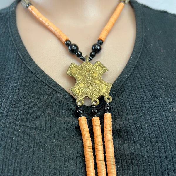 Ashanti Beaded Necklace (orange symbol throne)