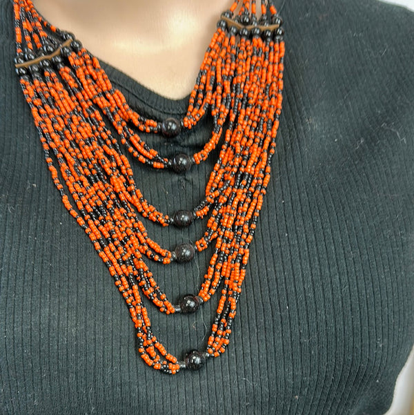 Queen Six layer Beaded Necklace 3 (orange&blk)