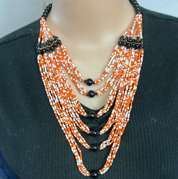 Queen Six layer Beaded Necklace 5 (orange&white)