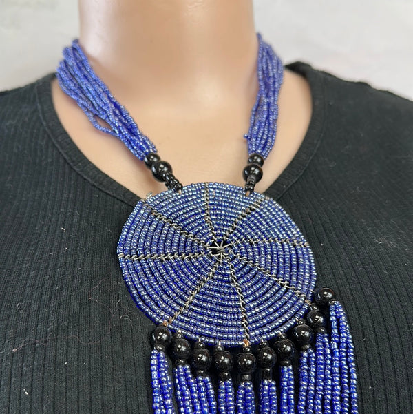 Pearl Beaded Necklace Royal Blue