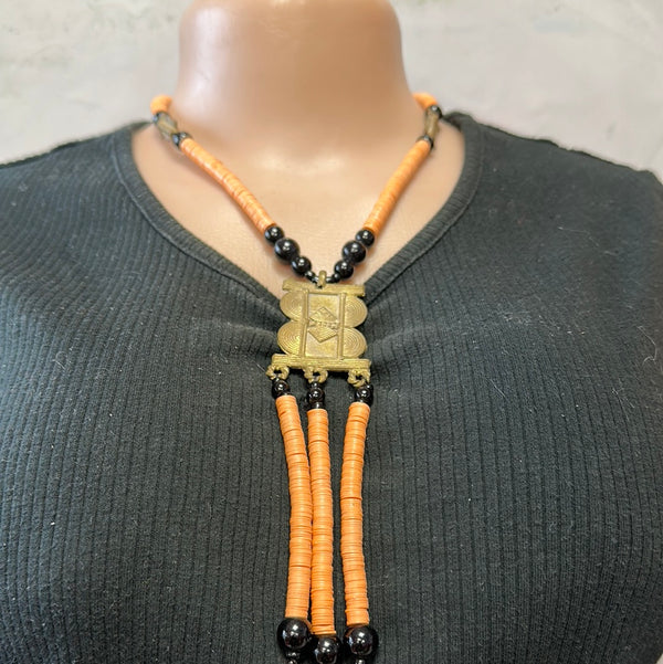 LAshanti Beaded Necklace (creamorange symbol goldenstool)