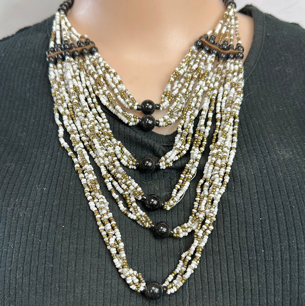 Queen Six layer Beaded Necklace 4 (white&gold)