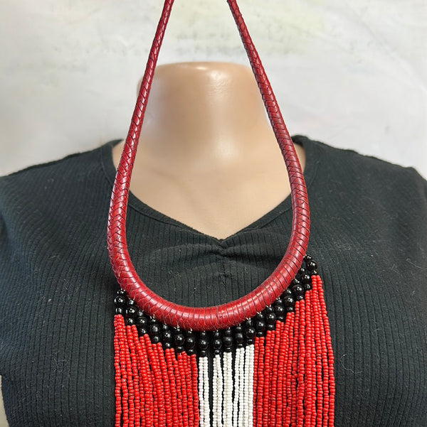 Masai Beaded Necklace (Red&Whitediamond)