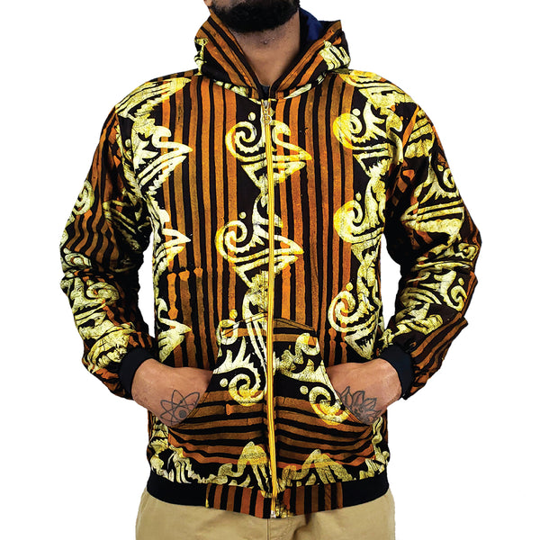 MEN'S AFRICAN PRINT HOODIE (BROWN NAVY BEIGE)