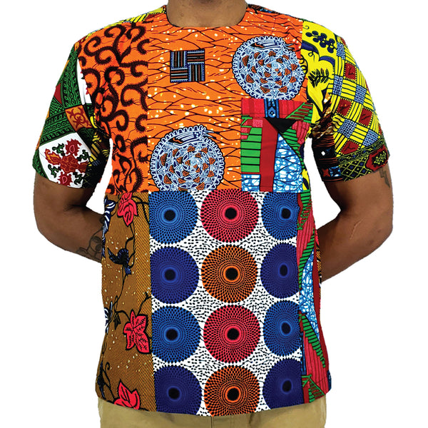 MEN'S AFRICAN PRINT SHORT SLEEVE TRADITIONAL SHIRT (PATCH)