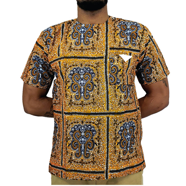 MEN'S AFRICAN PRINT SHORT SLEEVE TRADITIONAL SHIRT (TORTOISE BACK)