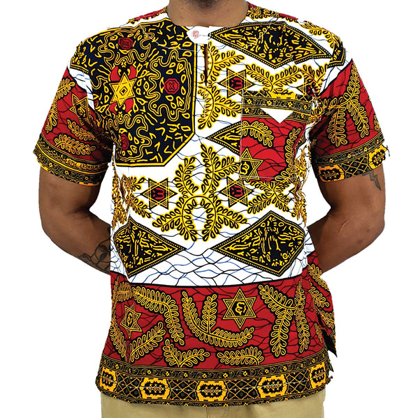 MEN'S AFRICAN PRINT SHORT SLEEVE TRADITIONAL SHIRT (HEART OF A LION)